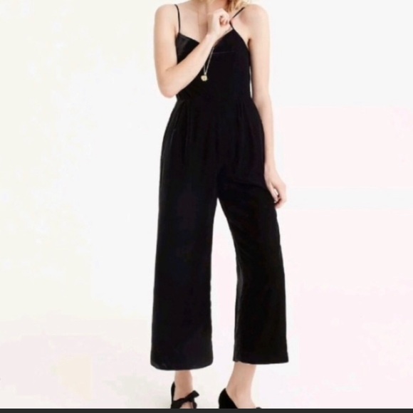 J. Crew Jumpsuit Velvet Black Cropped Wide Leg  Size 12 - Picture 3 of 8